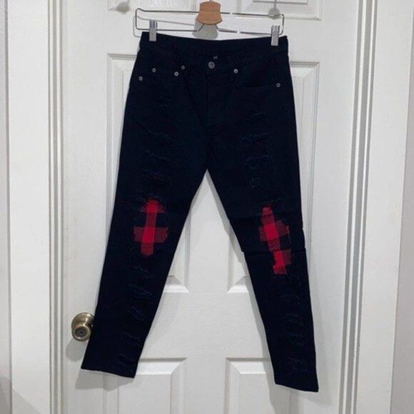 LF CARMAR Womens Sz 26 Black Patch Jeans Black - Picture 1 of 7